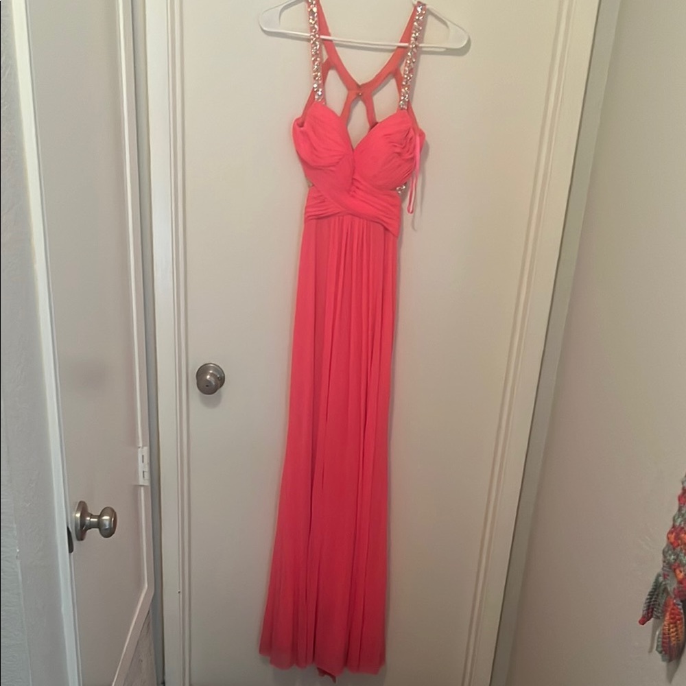 Elegant Coral Maxi Dress with Beaded Straps
